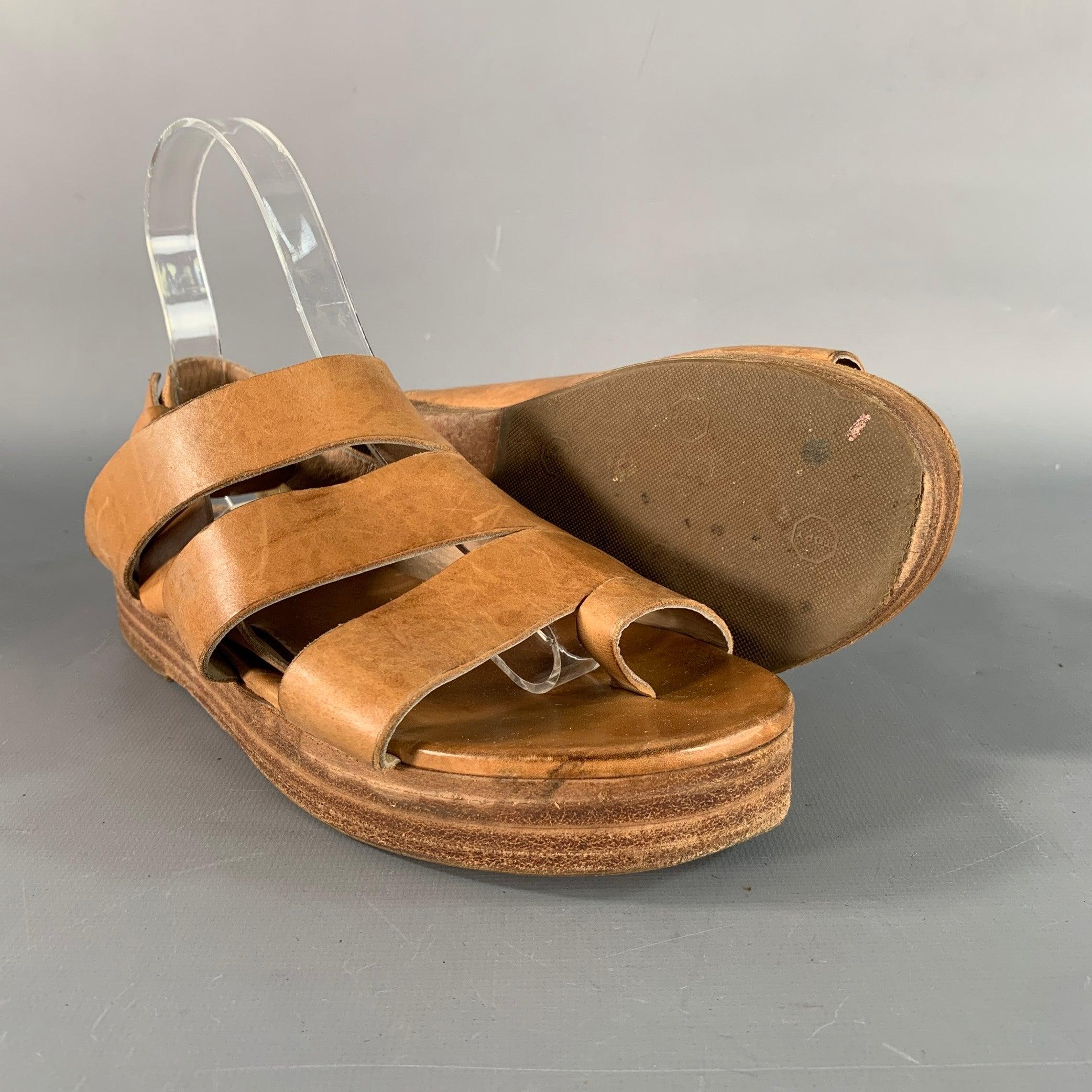 MARSELL Size 7.5 Brown Tan Strappy Flats For Sale 1