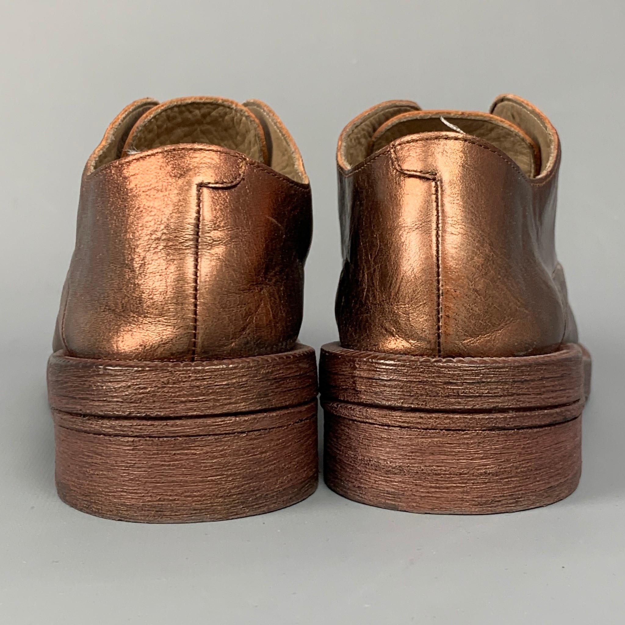 MARSELL Size 7.5 Copper Leather Narrow Toe Flat Laces In Good Condition In San Francisco, CA