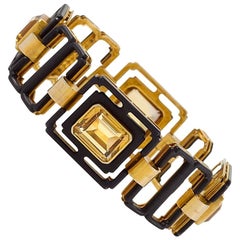 Marsh 1950s Citrine Quartz, Gold and Steel Bracelet