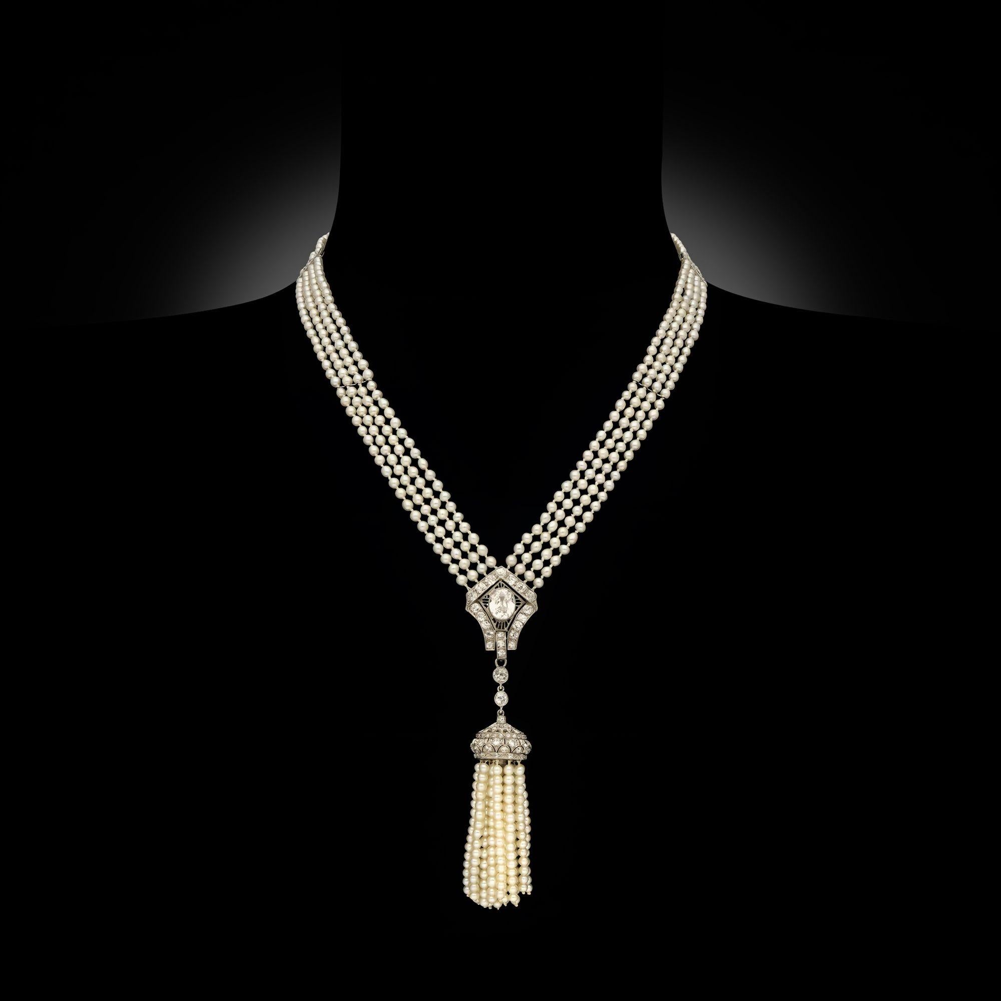 Collar Art Decó de perlas naturales y diamantes Marsh & Co. circa 1925 en Bueno estado para la venta en London, GB