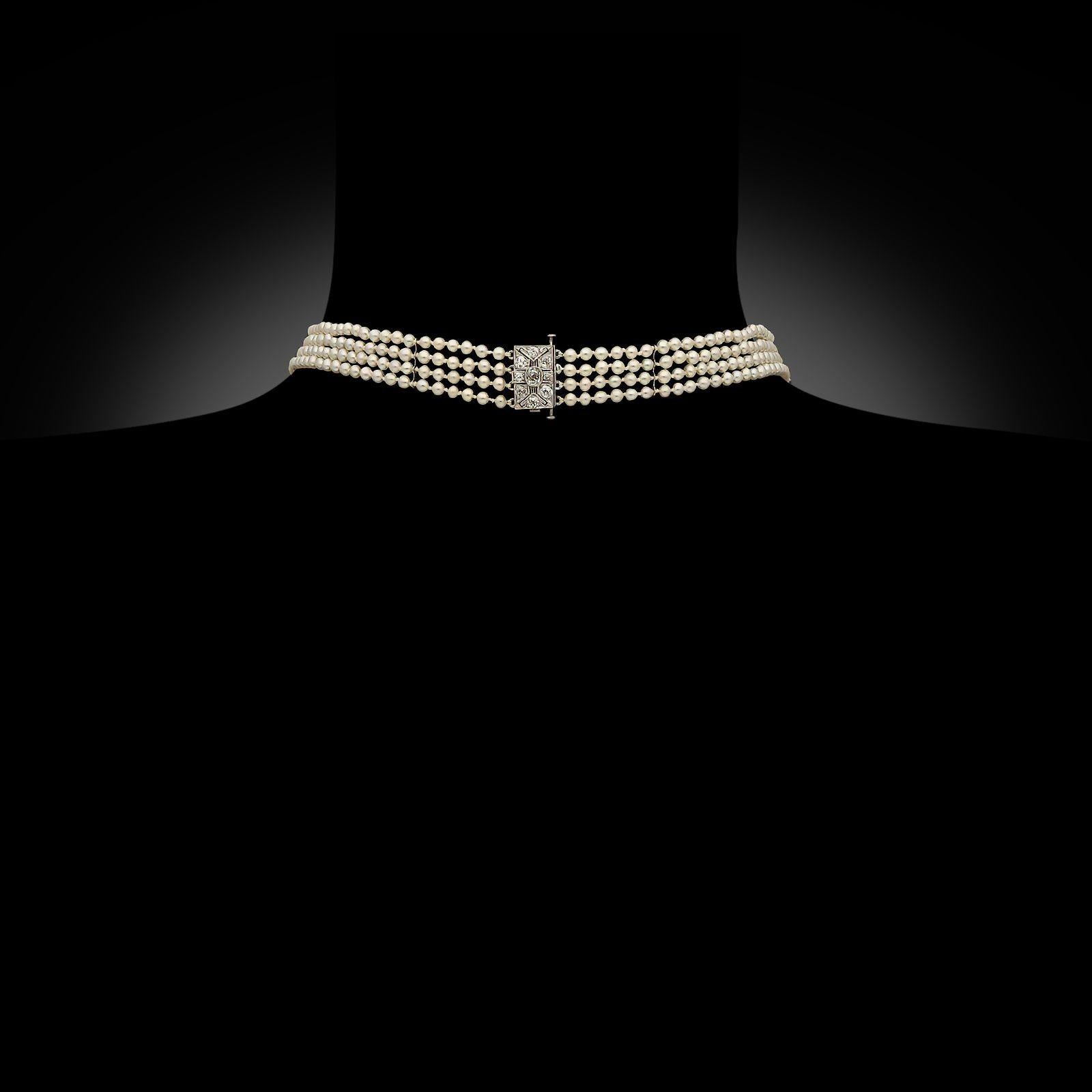 Femenino o masculino Collar Art Decó de perlas naturales y diamantes Marsh & Co. circa 1925 en venta