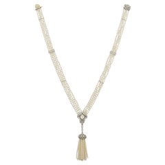 Marsh & Co Art Deco Natural Pearl & Diamond Necklace circa 1925