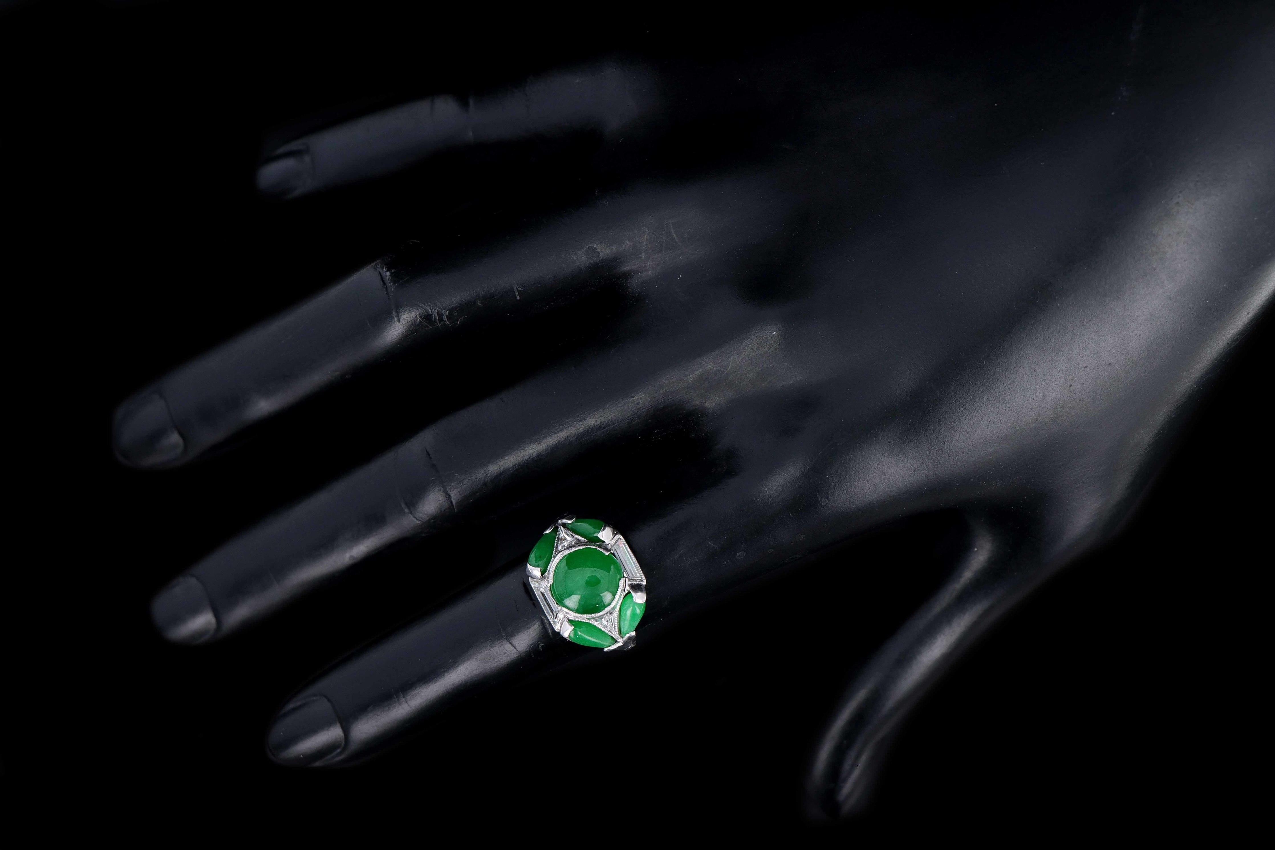 Marsh & Co. Art Deco Platinum Jadeite and Diamond Ring 1
