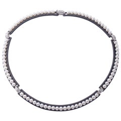Collar Art Decó Marsh & Co Acero Oro Perla Diamante