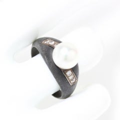 Marsh & Co. Gun Metal, Diamond, Cultured Pearl and White Gold Earrings, 1930's