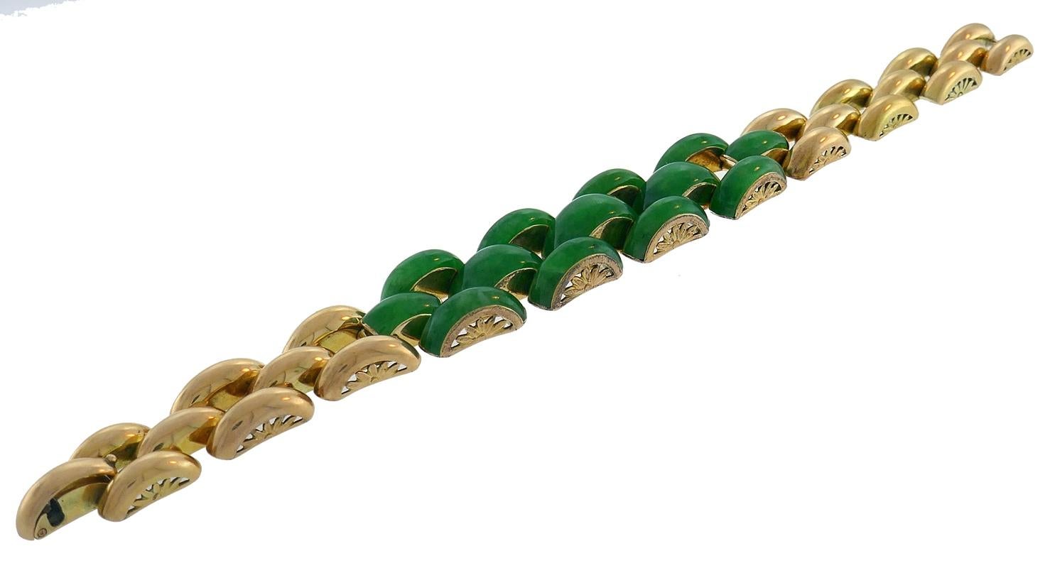 Marsh & Co. Jade 14k Yellow Gold Retro Bracelet In Good Condition In Beverly Hills, CA