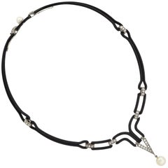 Marsh & Co. Pearl and Diamond Blackened Steel Collar Necklace
