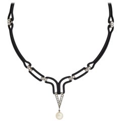 Marsh & Co. Pearl and Diamond Blackened Steel Collar Necklace