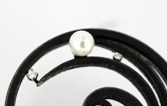 Marsh & Co. Steel, Diamond, Cultured Pearl and White Gold Brooch, circa 1930s