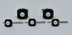 Marsh & Company Gold, Oxidized Steel and Cultured Pearl Cufflinks Dress Set
