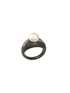 Marsh & Company Steel Platinum Diamond and Pearl Ring