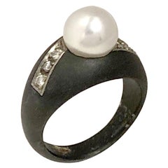 Marsh & Company Steel Platinum Diamond and Pearl Ring