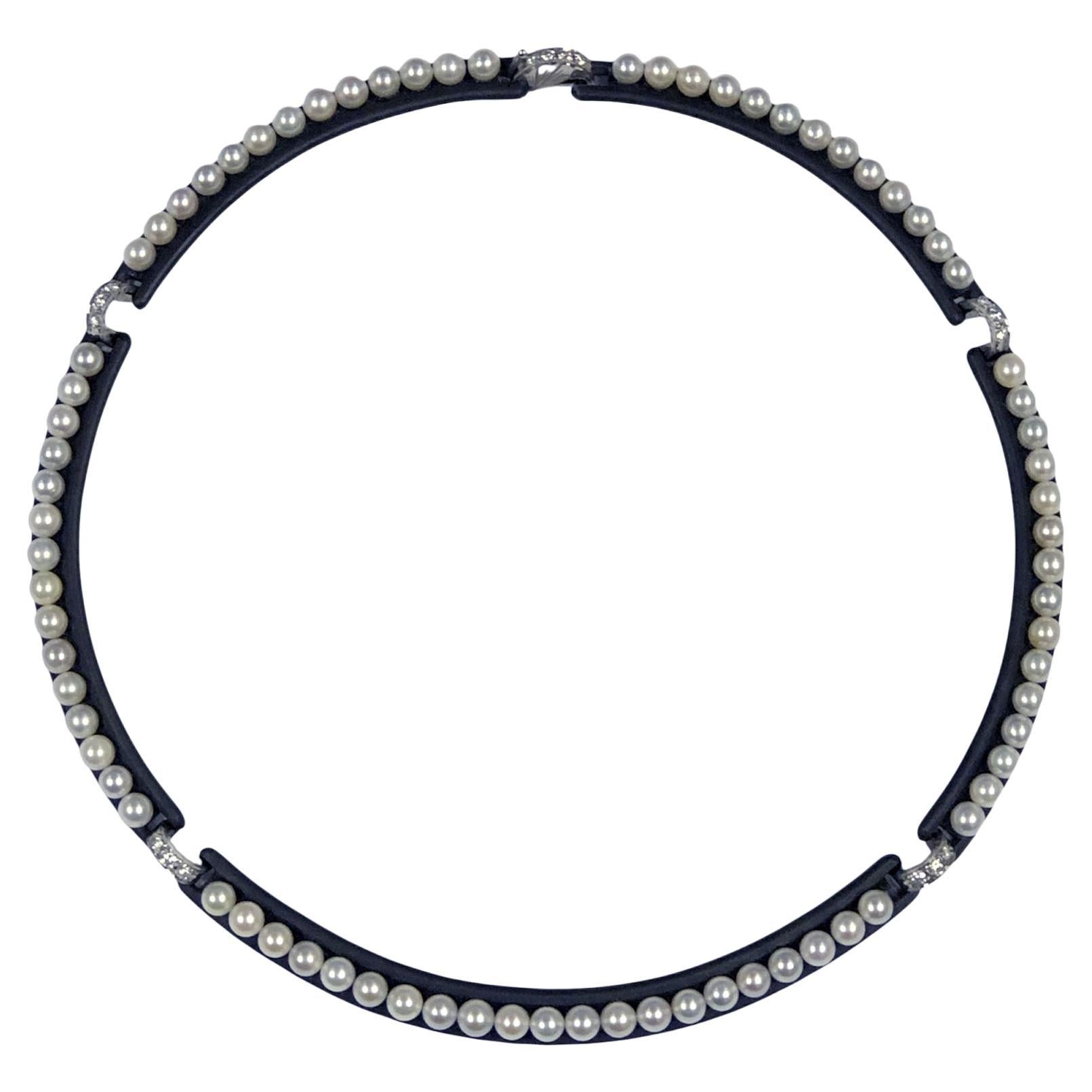 Marsh 
Company vintage Stahl Gold Perle und Diamant Halskette im Angebot