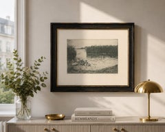 Paysage de marais avec cygnes - Gravure allemande atmosphérique, c.1910