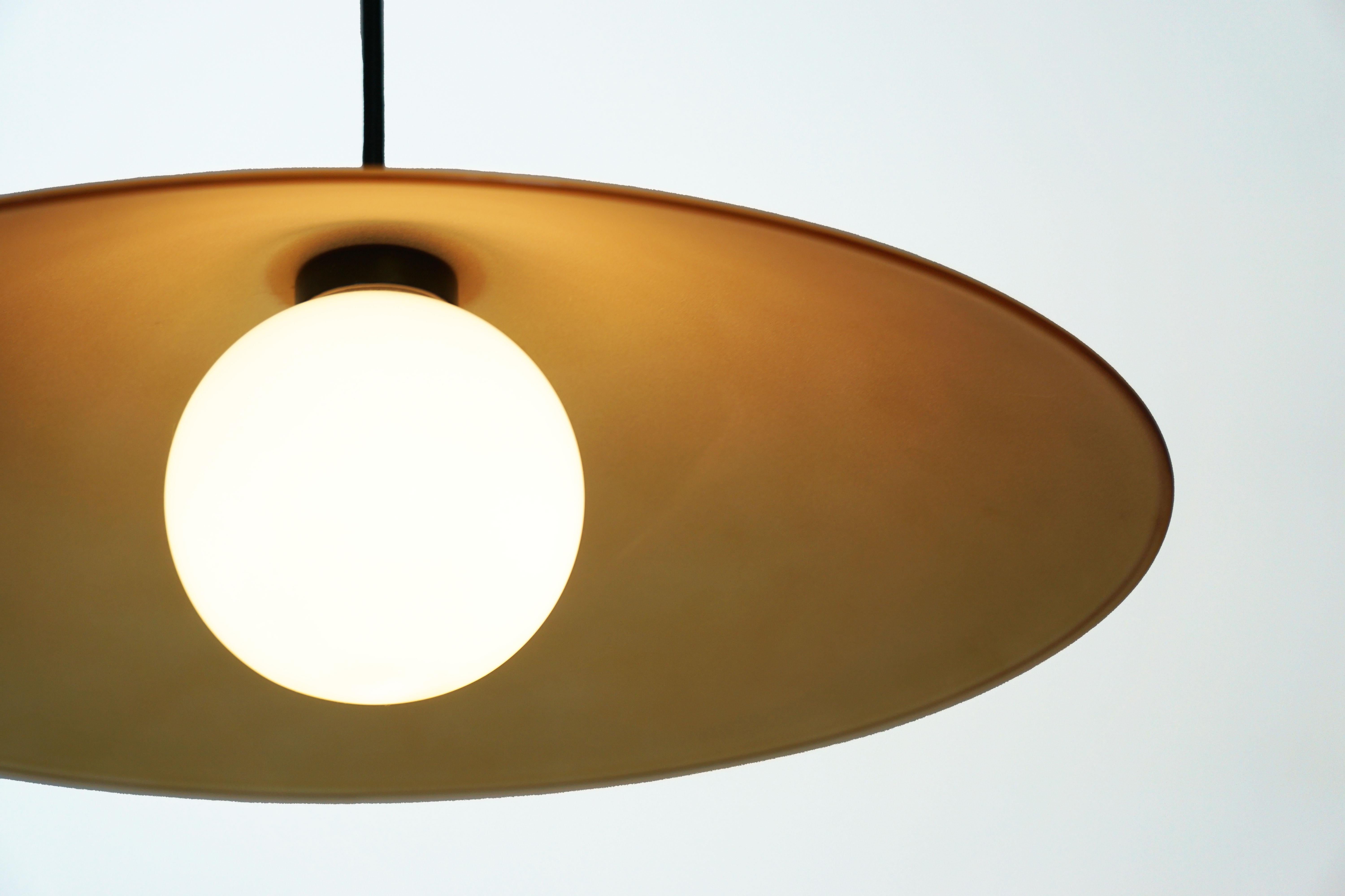 Mid-Century Modern MARSHA 01/02 Pendant Duo Light in Honey Amber Glass & Black Powder-Coated Finish For Sale