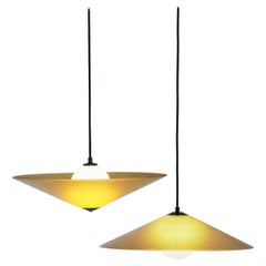 MARSHA 01/02 Pendant Duo Light in Honey Amber Glass 
Black Powder-Coated Finish