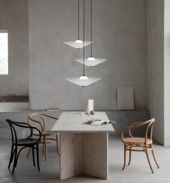MARSHA 01 Pendant Light in Cloud Grey Glass & Black Powder-Coated Metal Finish