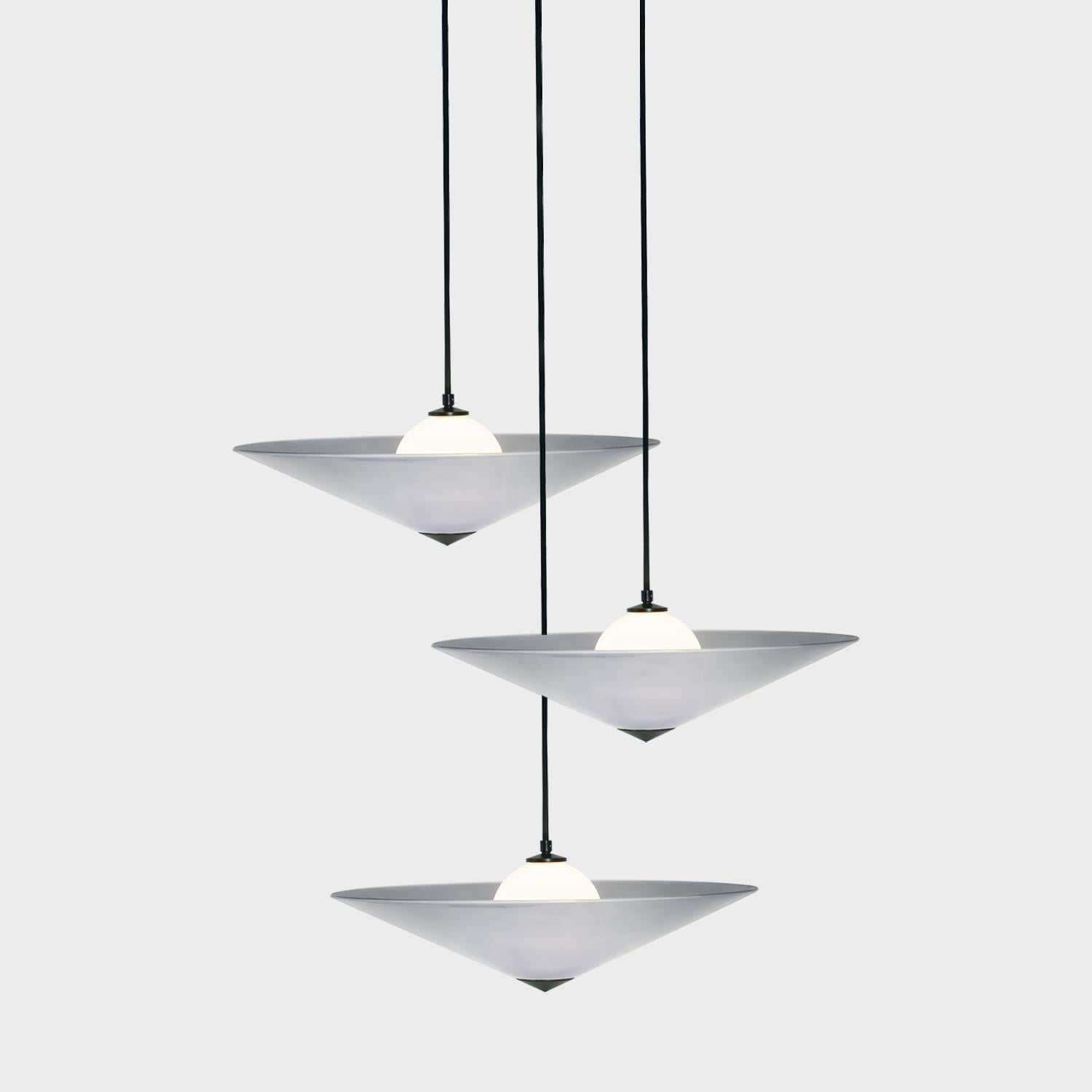 British MARSHA 01 Pendant Light in Cloud Grey Glass & Black Powder Coated - Cluster of 3 For Sale