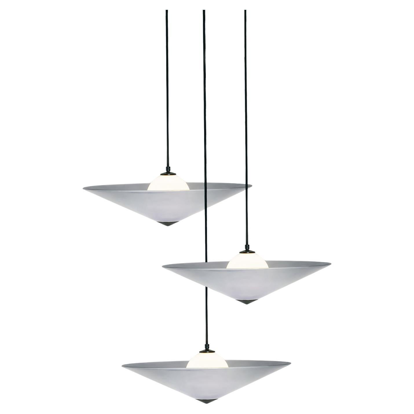 MARSHA 01 Pendant Light in Cloud Grey Glass & Black Powder Coated - Cluster of 3 For Sale