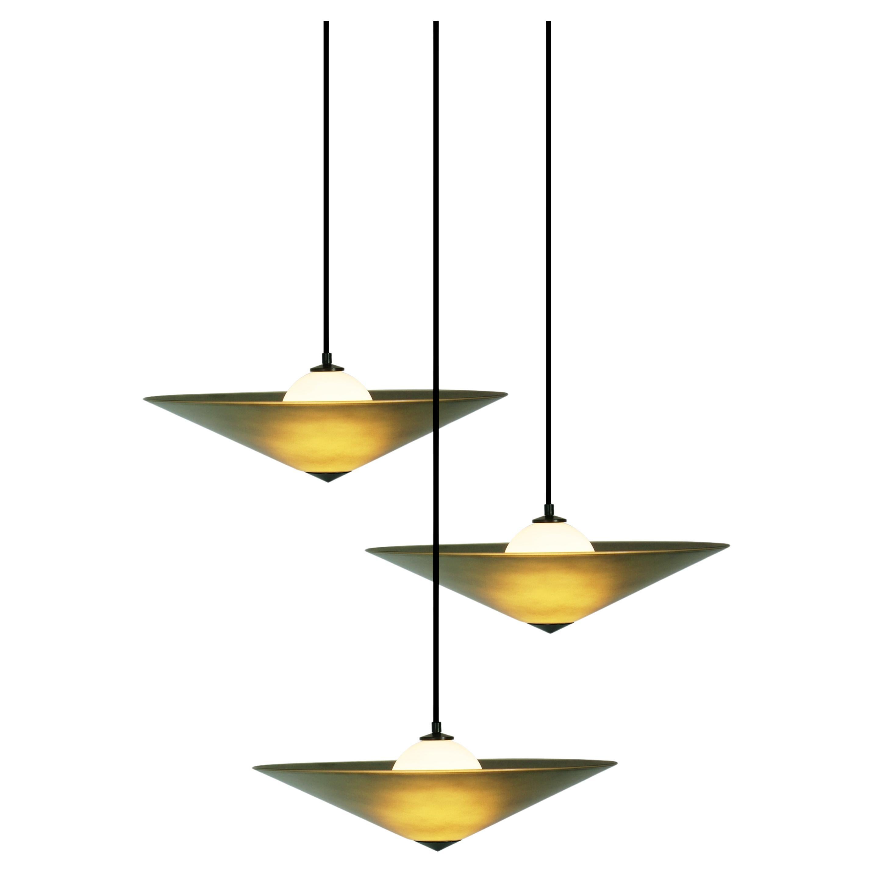 MARSHA 01 Pendant Light in Fern Green Glass & Black Powder Coated - Cluster of 3 For Sale