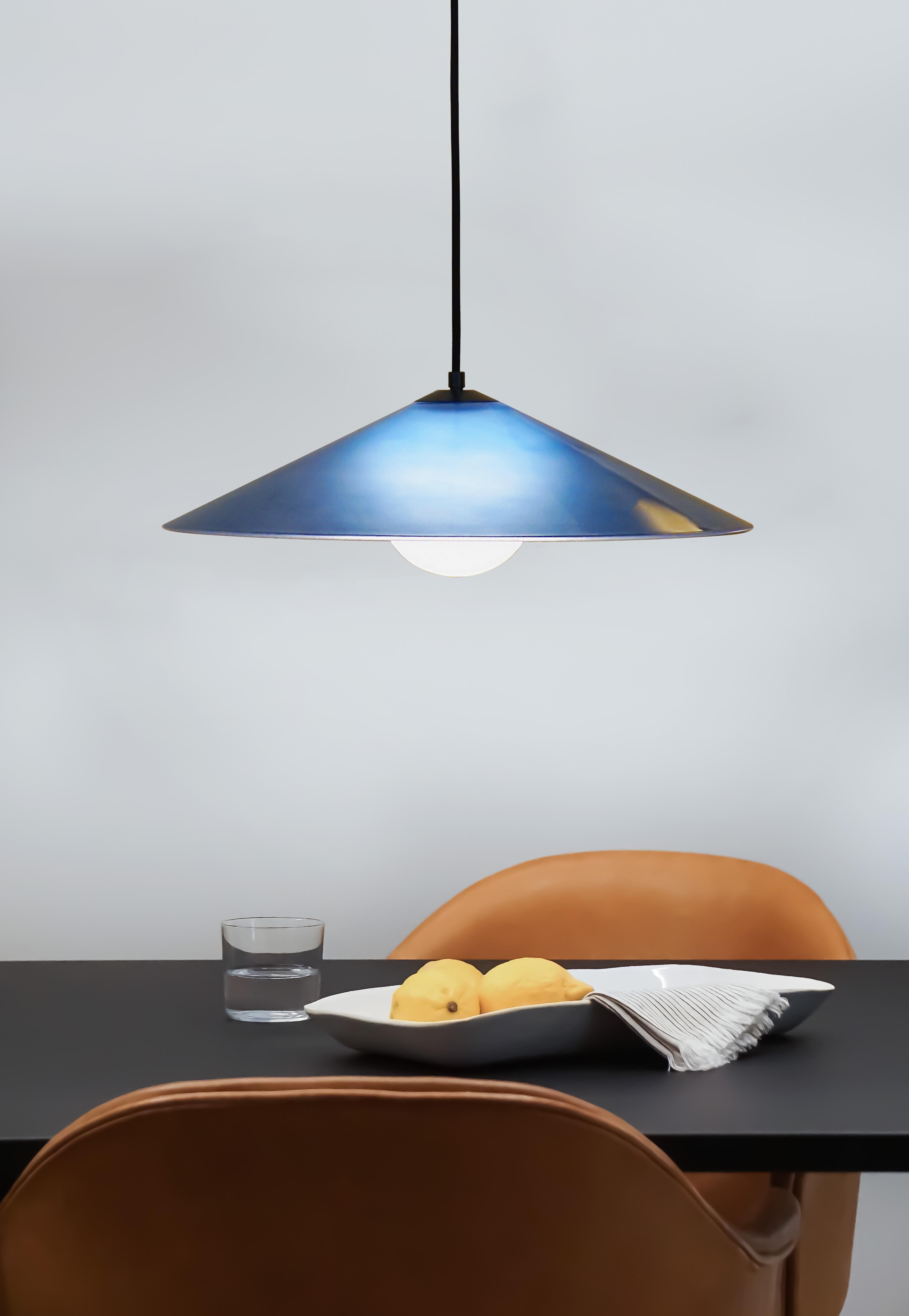 MARSHA 02 Pendant in Regal Blue Glass & Black Powder Coated Metal Finish In New Condition For Sale In London, GB
