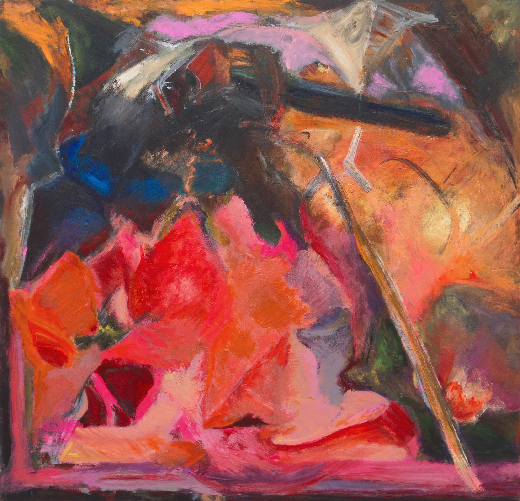 Abstract Painting di Marsha Rogow Straus - 'Astratto, corallo e zafferano', astrazione ad olio della Baia, Triton Museum, Brooklyn