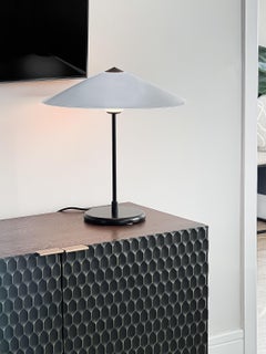 MARSHA Table Lamp in Cloud Grey Glass & Black Powder Coated Metal Finish