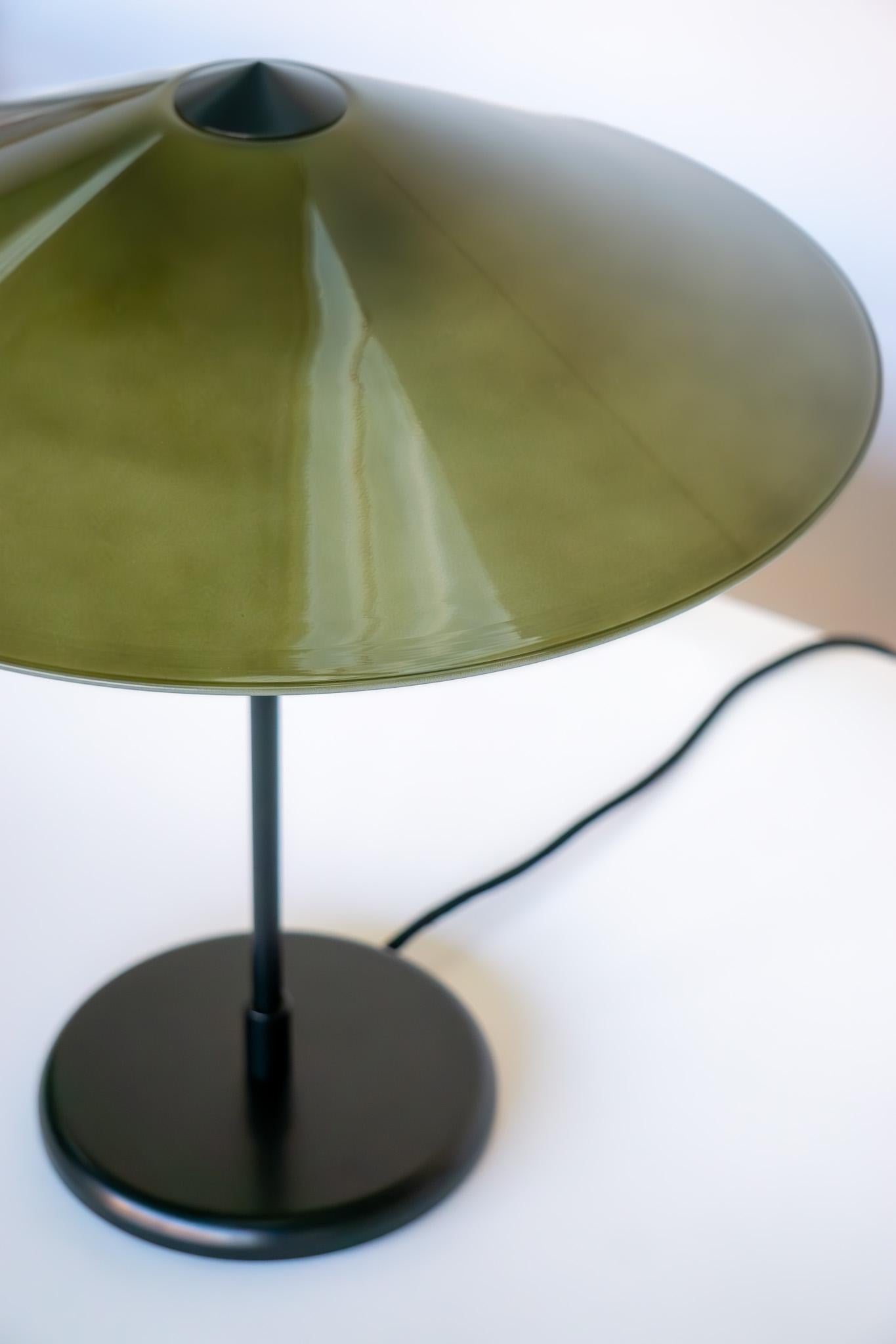 Contemporary MARSHA Table Lamp in Fern Green Glass & Black Powder Coated Metal Finish For Sale