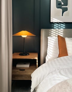 MARSHA Table Lamp in Honey Amber Glass & Black Powder Coated Metal Finish