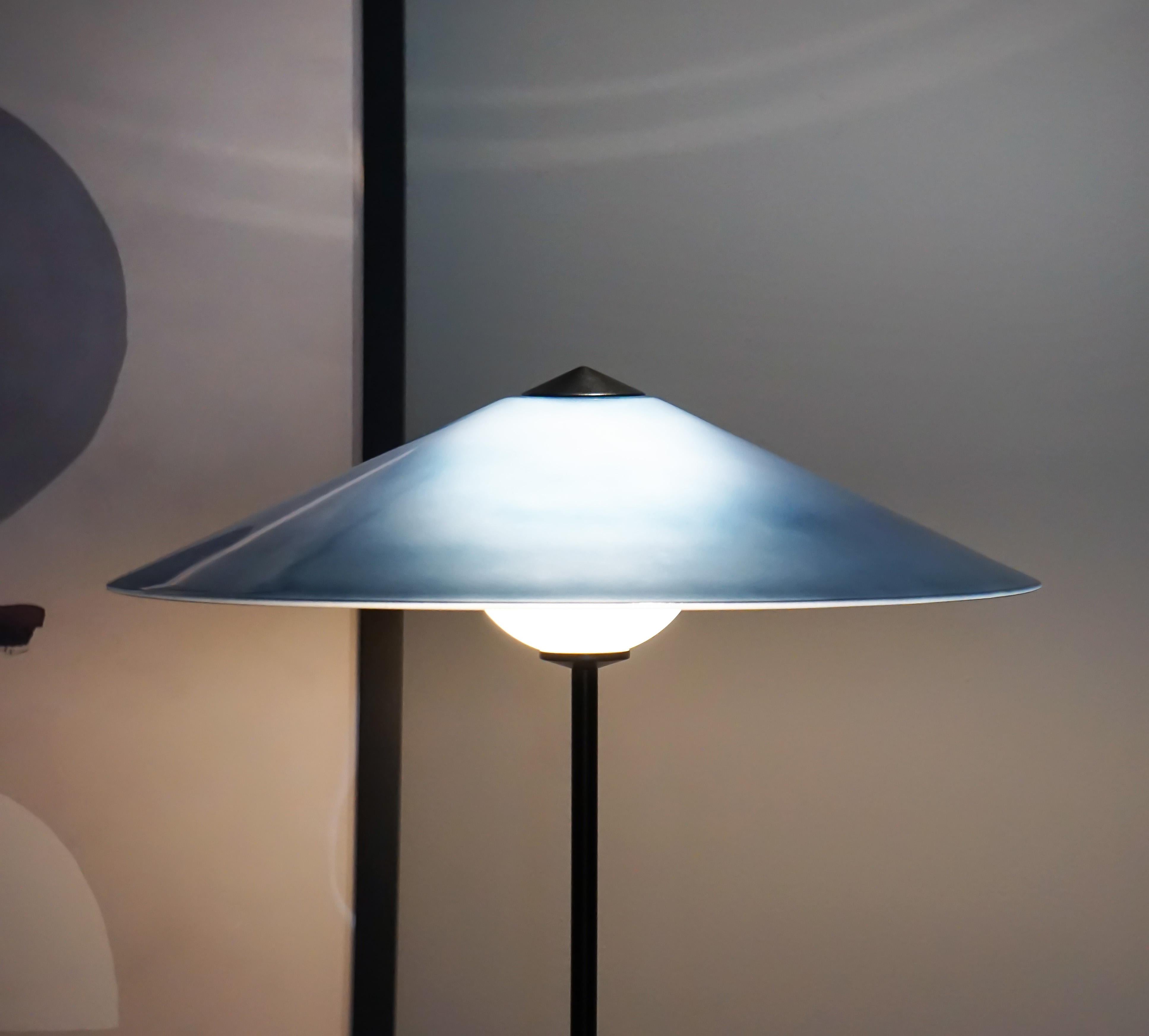 MARSHA Table Lamp in Regal Blue Glass & Black Powder Coated Metal Finish In New Condition For Sale In London, GB