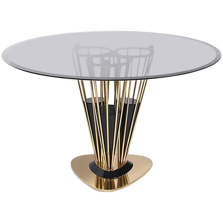 Marshal Dinning Table with Polished Brass Structure For Sale