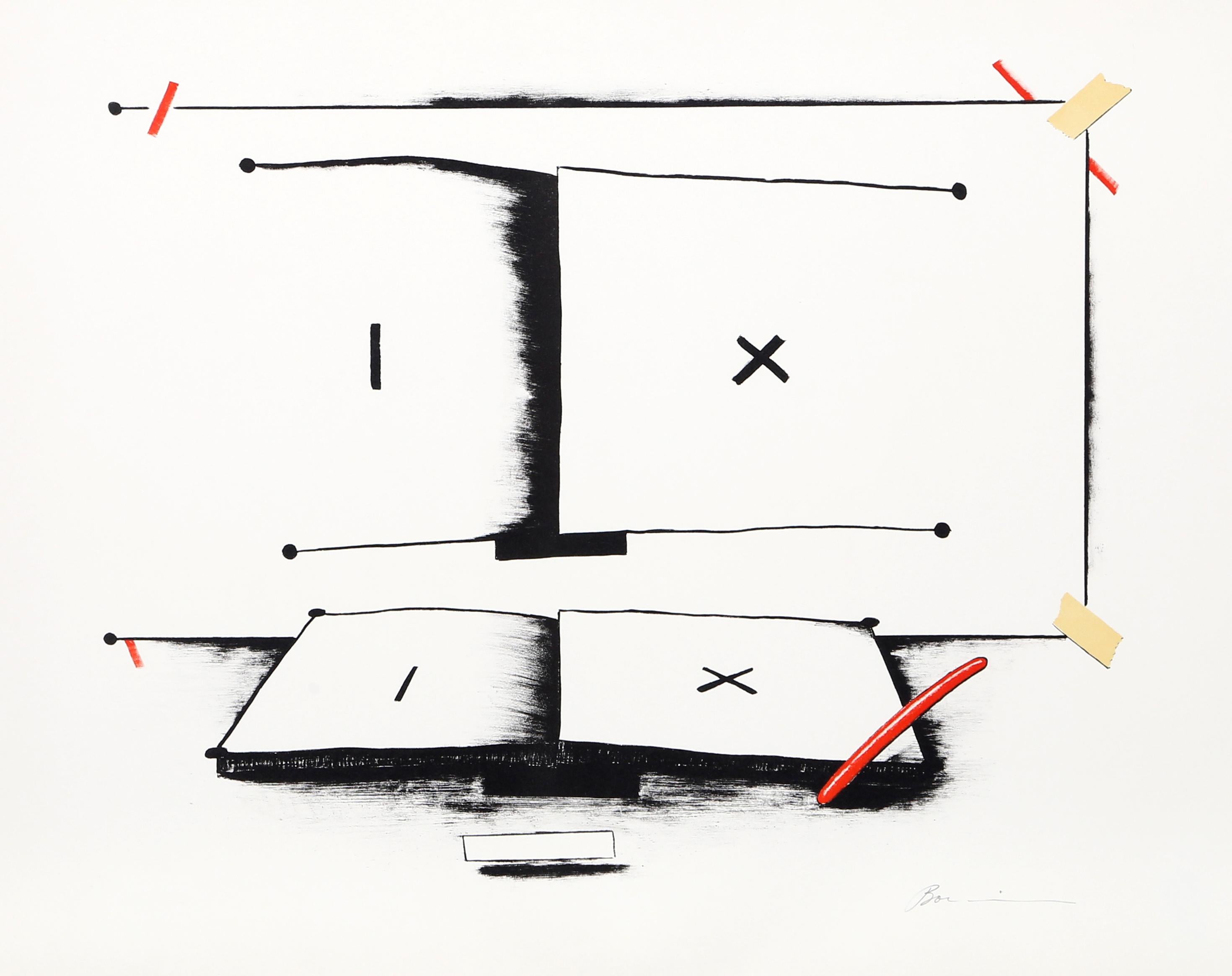 Book and Pen, Abstract Lithograph by Marshall Borris