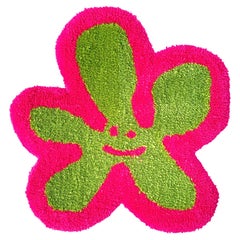 Marshall Colombia Happy Flower Handmade Logo Rug, Pink and Green