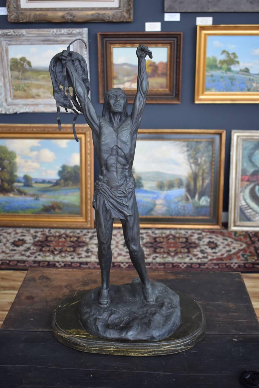 Marshall Mitchell Figurative Sculpture - "Broken Treaty"  Native American Indian Bronze Artist Proof of 33