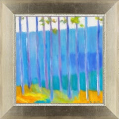 "In the Pines" Contemporary Landscape Encadré Huile sur toile Peinture carrée