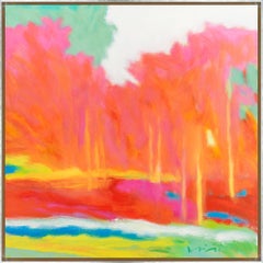 "Lush Fall Foliage" Contemporary Landscape Framed Oil on Canvas Painting