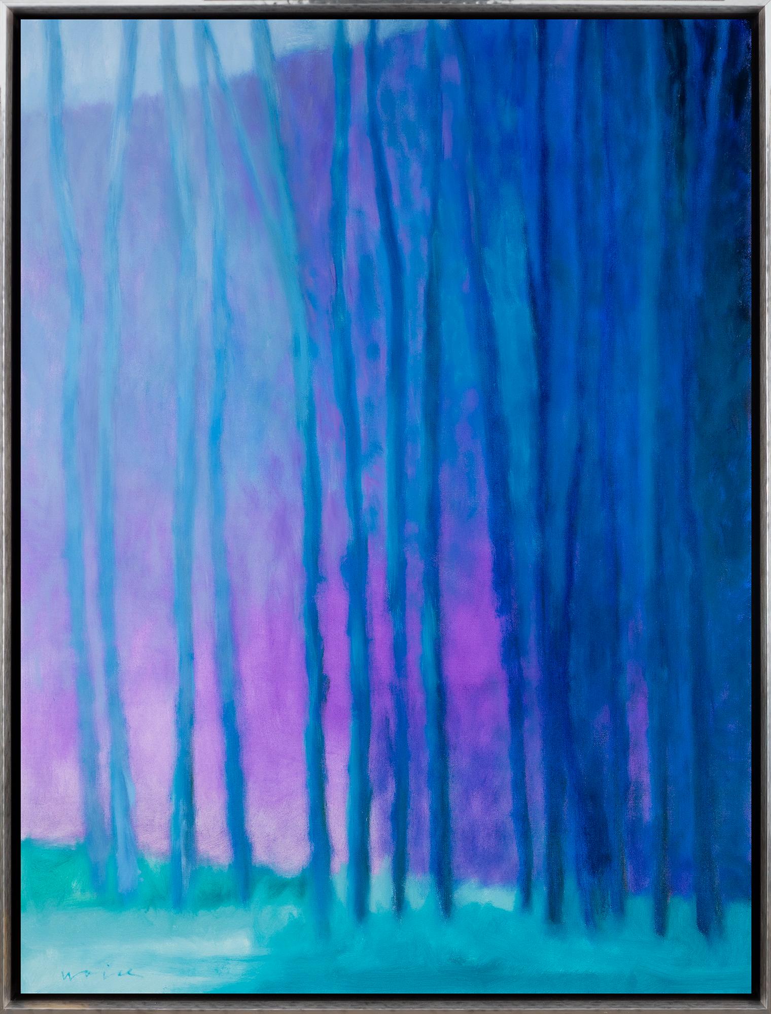 Marshall Noice Landscape Painting – "Mood Indigo" Zeitgenössische abstrakte Landschaft Gerahmte Öl auf Leinwand Gemälde