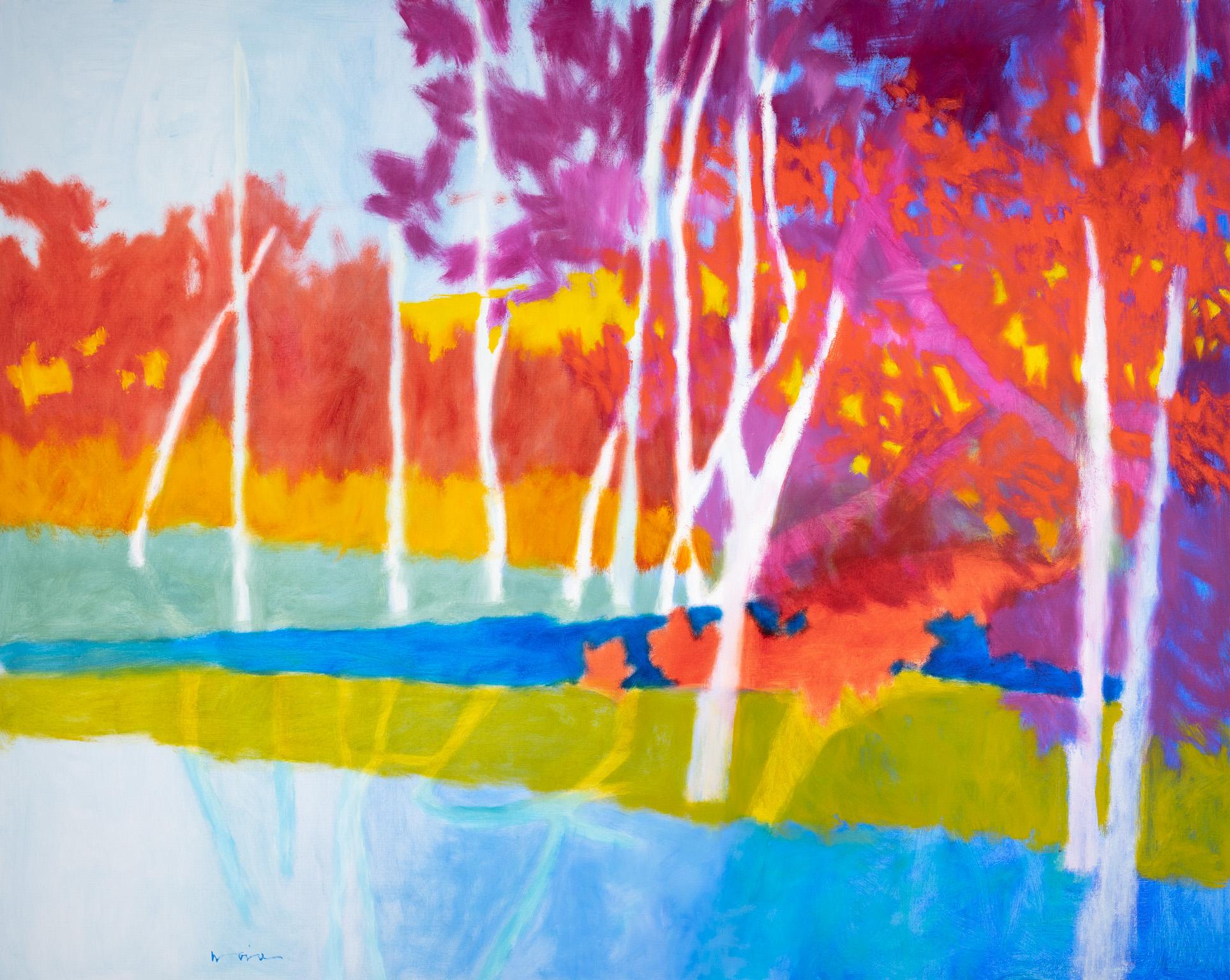 Paysage abstrait coloré à l'huile « Norvège Maples » - Expressionniste Painting par Marshall Noice