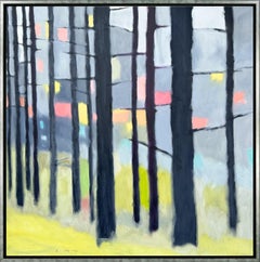 "Bosque gris de Paynes" Paisaje abstracto contemporáneo Óleo sobre lienzo enmarcado