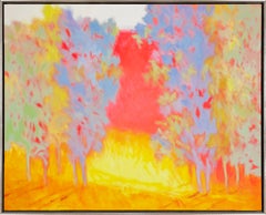 "Red Hill" Contemporary Abstract Landscape Framed Oil on Canvas Painting