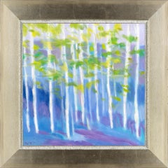 "Spring, Blue Ridge" Paysage contemporain Huile sur toile Peinture carrée encadrée