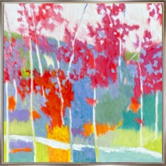 "Ciel blanc, feuillage d'automne" Paysage contemporain Huile sur toile Peinture encadrée