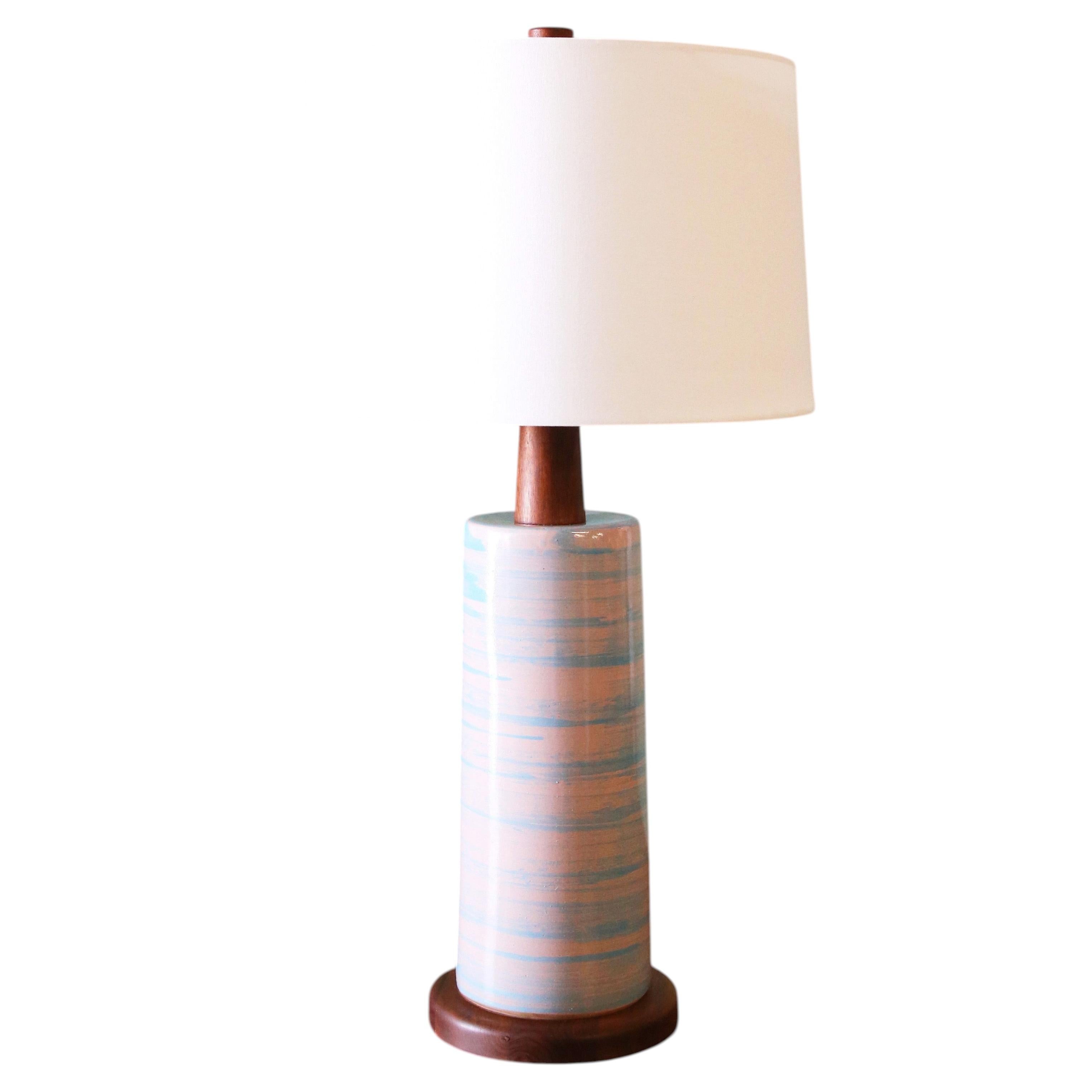 Marshall Studios M191 Lamp matte white with Sky Blue brushed glaze c. 1980s For Sale