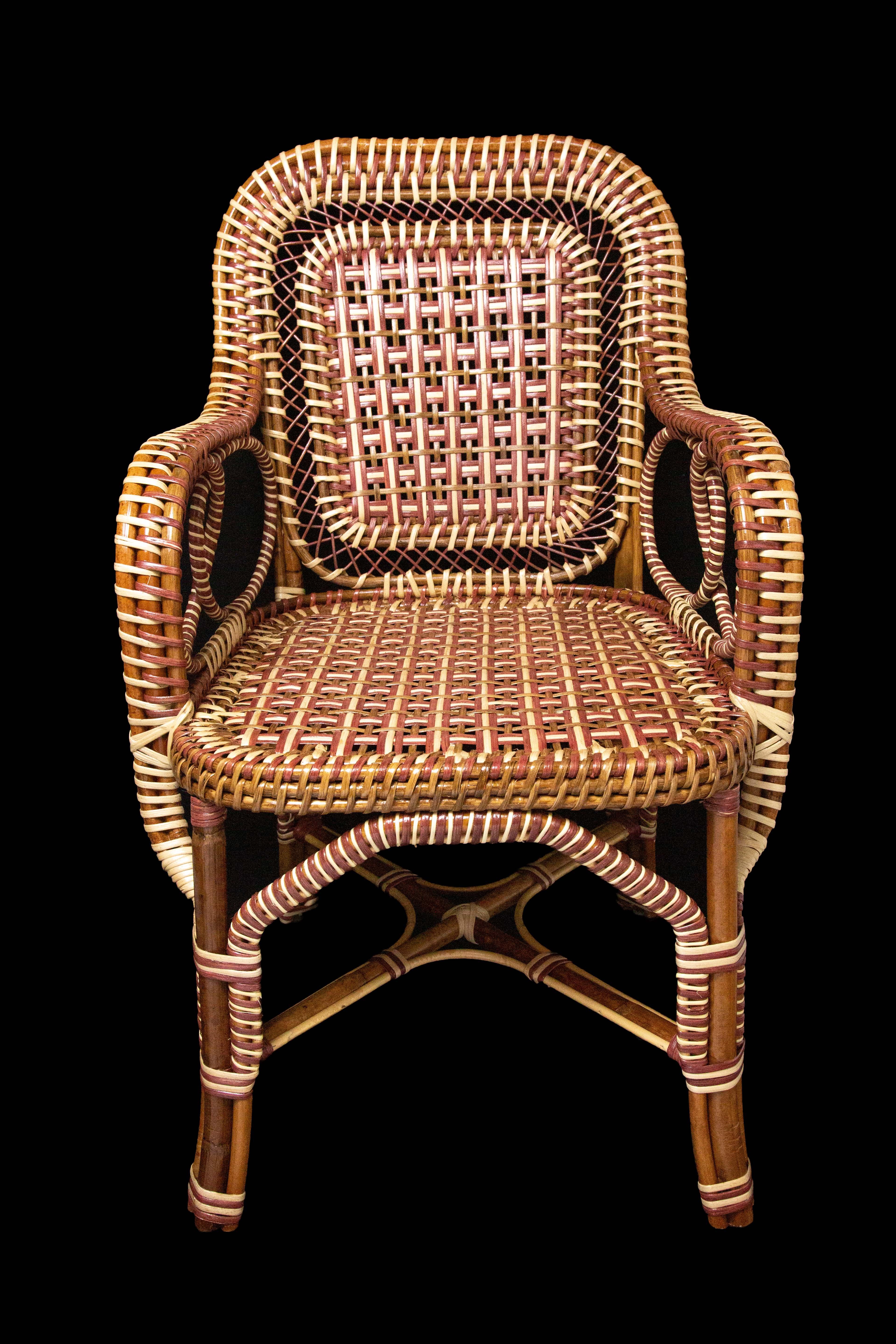 Marshan rattan armchair by Creel and Gow, in brown: Measures: 22