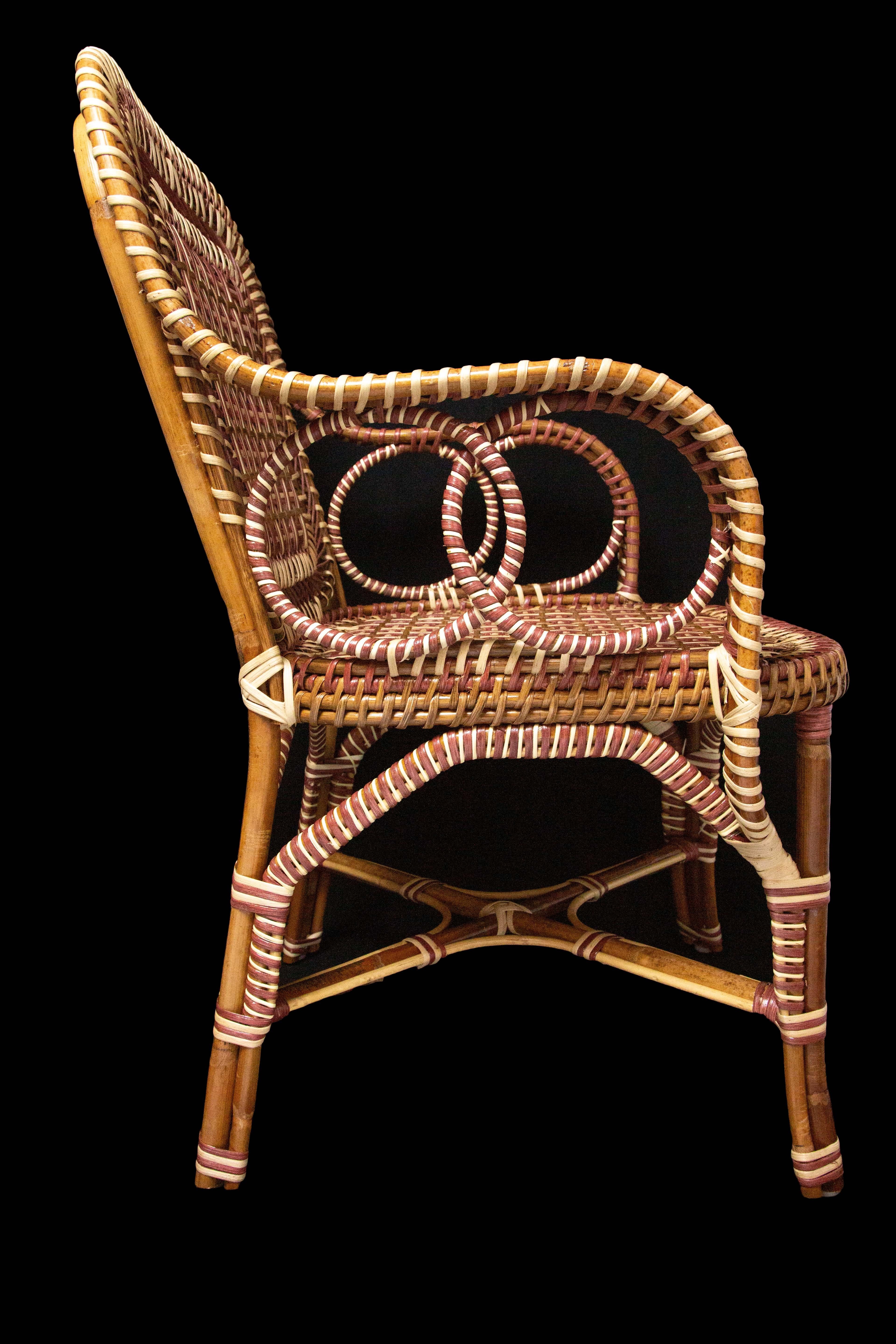 Hand-Crafted Marshan Rattan Arm Chair in Brown By Creel and Gow  For Sale