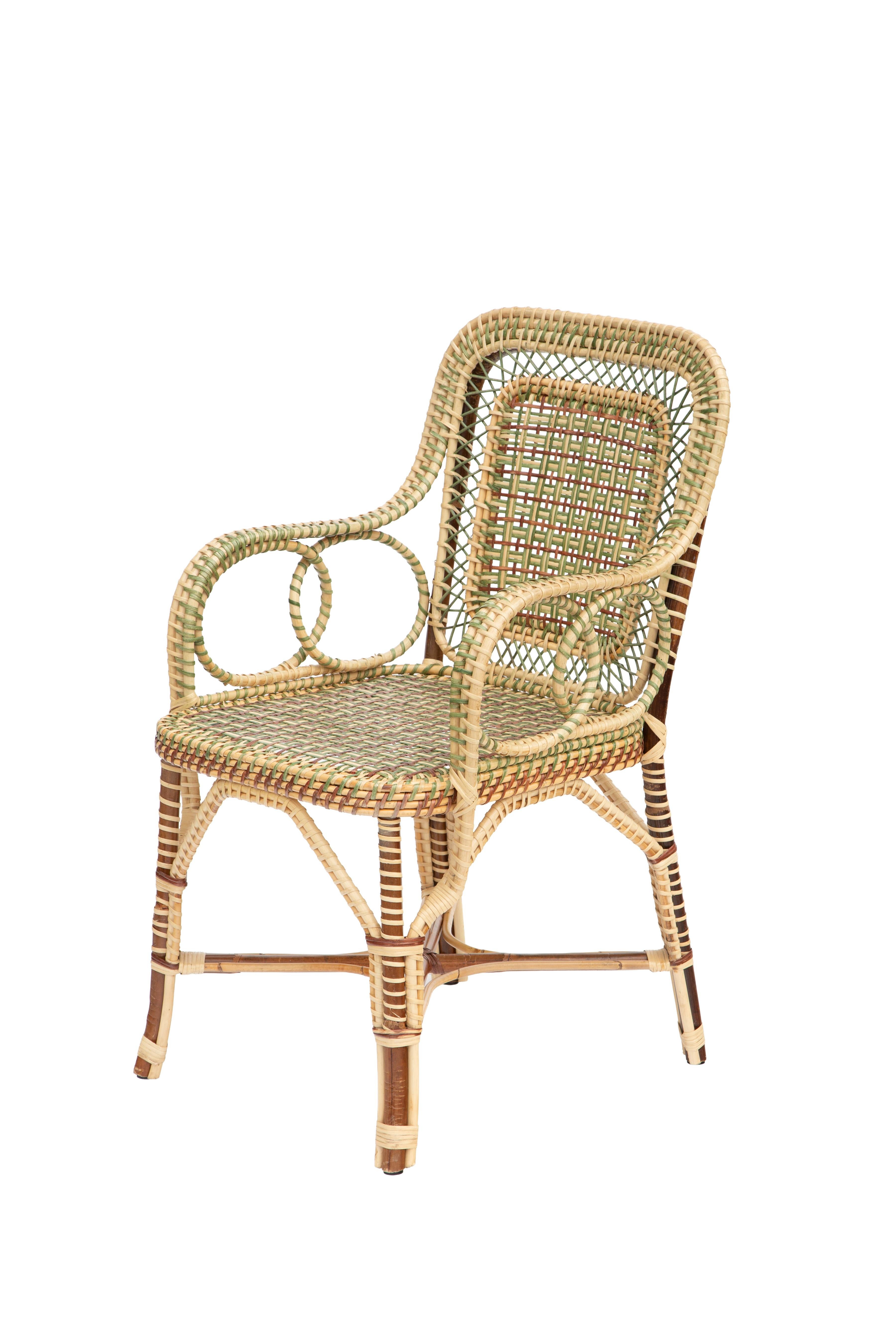 Fauteuil en rotin Marshan par Creel and Gow, en vert : Mesures : 22