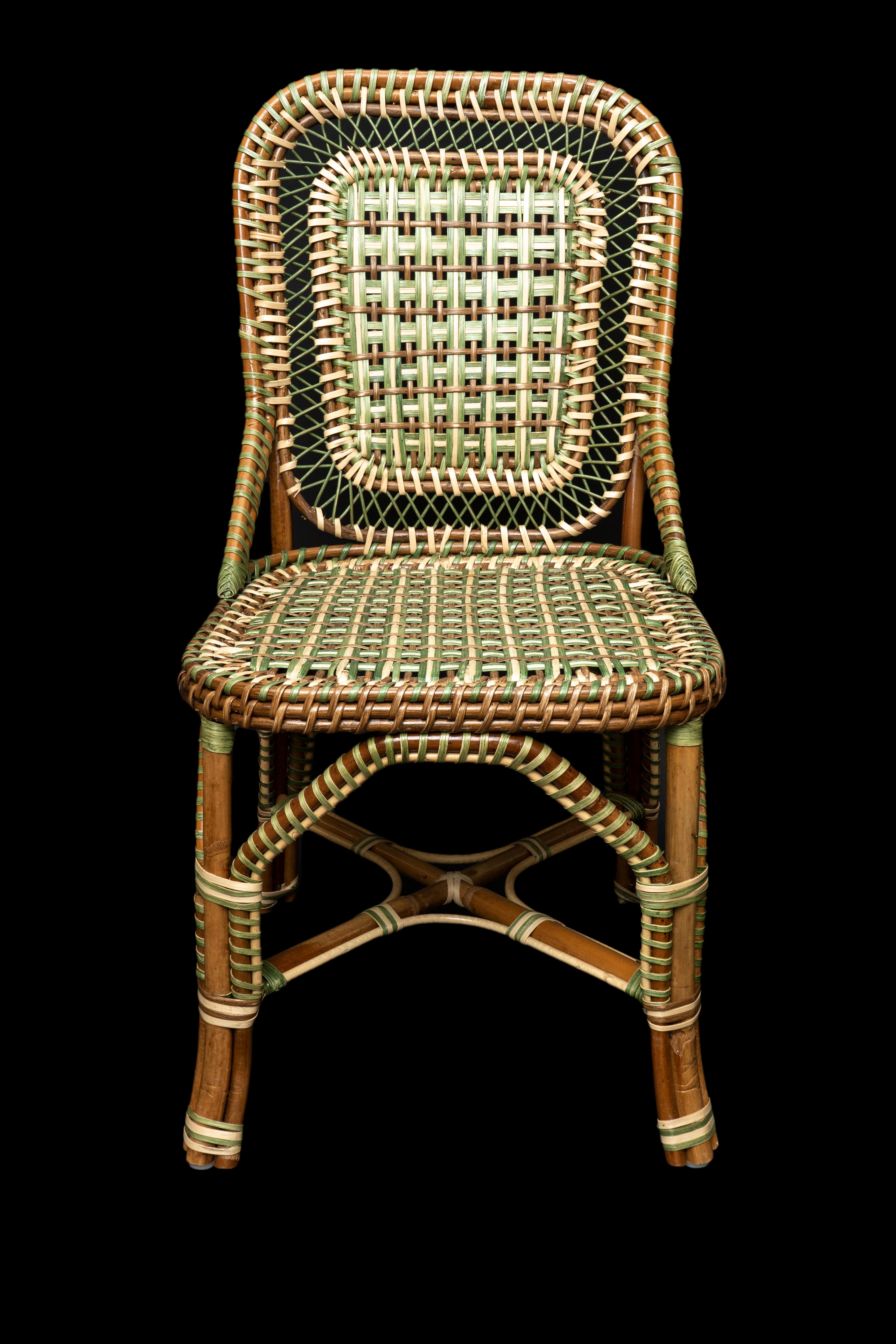 Marshan Rattan side chair by Creel and Gow, in green: Dimensions: 18.5