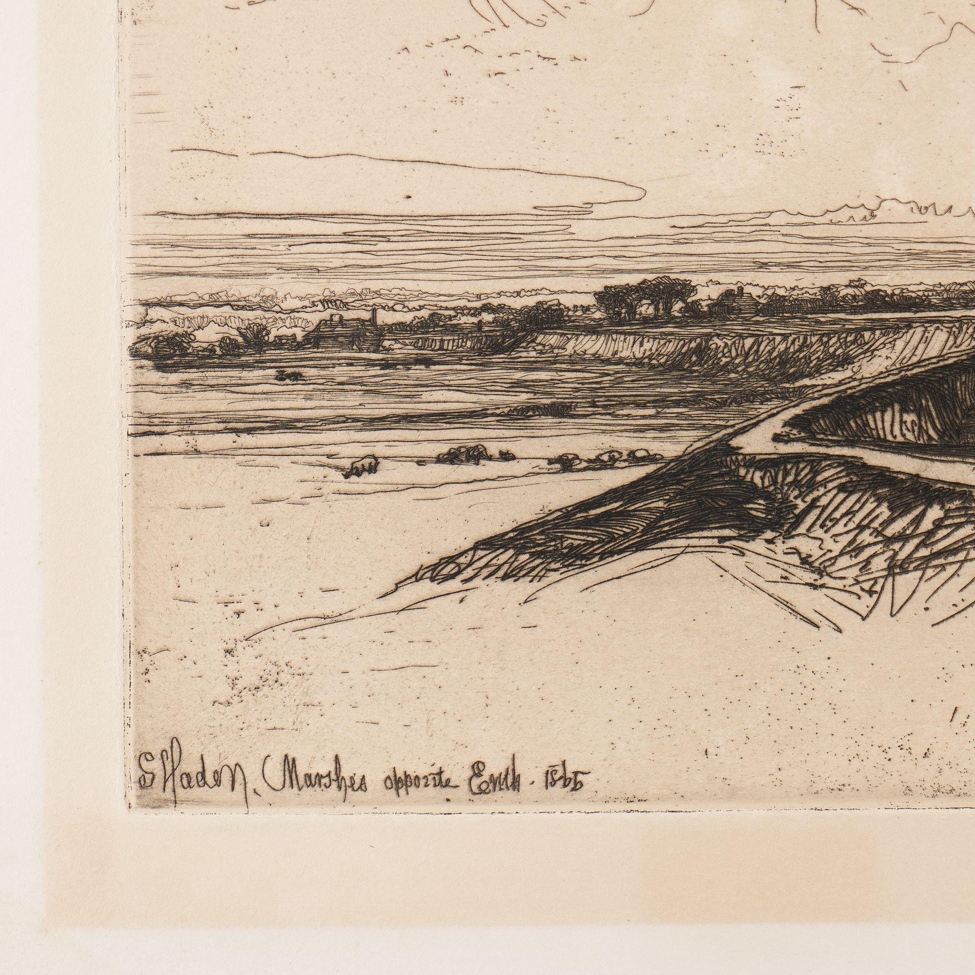 British Marshes Opposite Erith by Francis Seymour Haden, 1865 For Sale