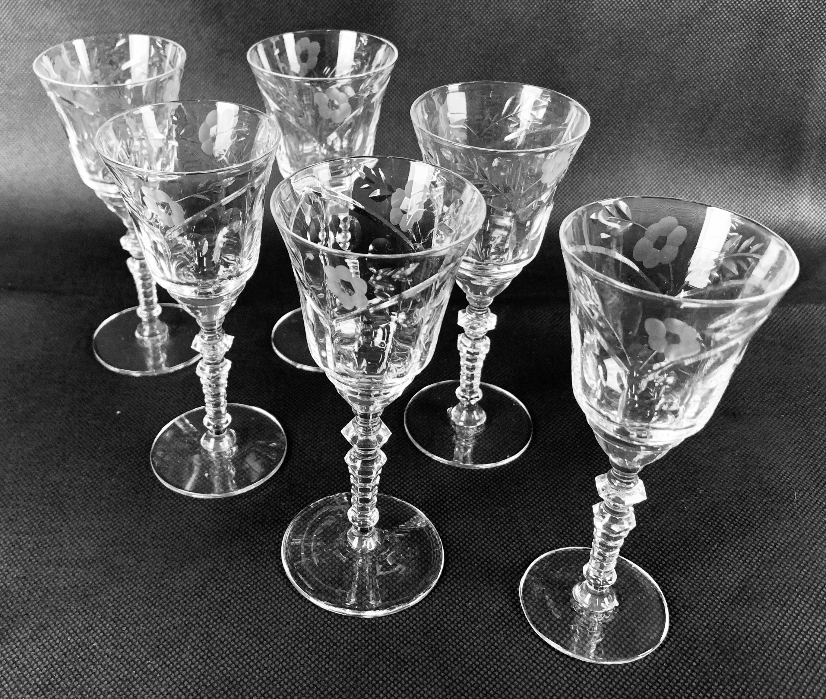 Crystal Art Deco Cordial Glasses by Rock Sharp in the Marshfield Pattern-set of six