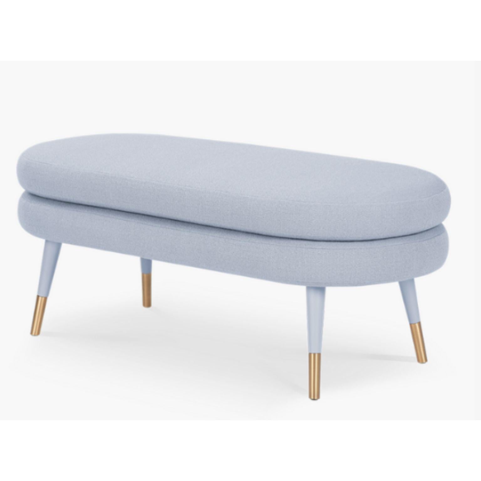 Marshmallow double stool, Royal Stranger
Dimensions: 45 x 114 x 50 cm
Materials: Upholstery Vidar 723
Legs Vidar 723 lacquered wood with matte finish.
Feet covers brushed brass.

Different materials and finishes available.

Royal Stranger is